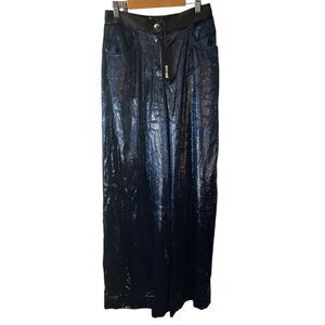 Just Cavalli Blue Metallic Velvet Wide Trousers Pants Size 38 or XS NWT